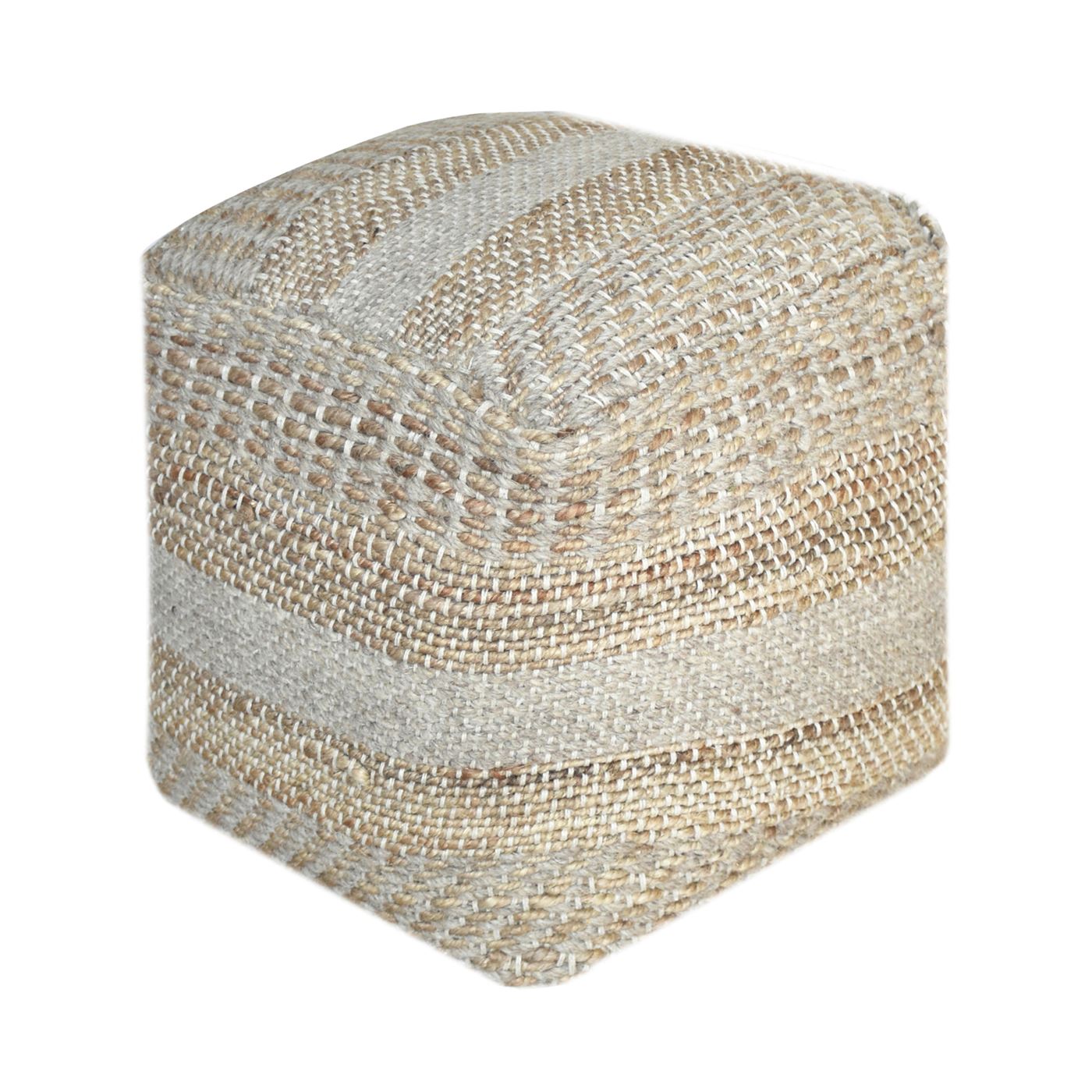 Dennington Pouf, Hemp, Wool, Beige, Natural, Pitloom, Flat Weave