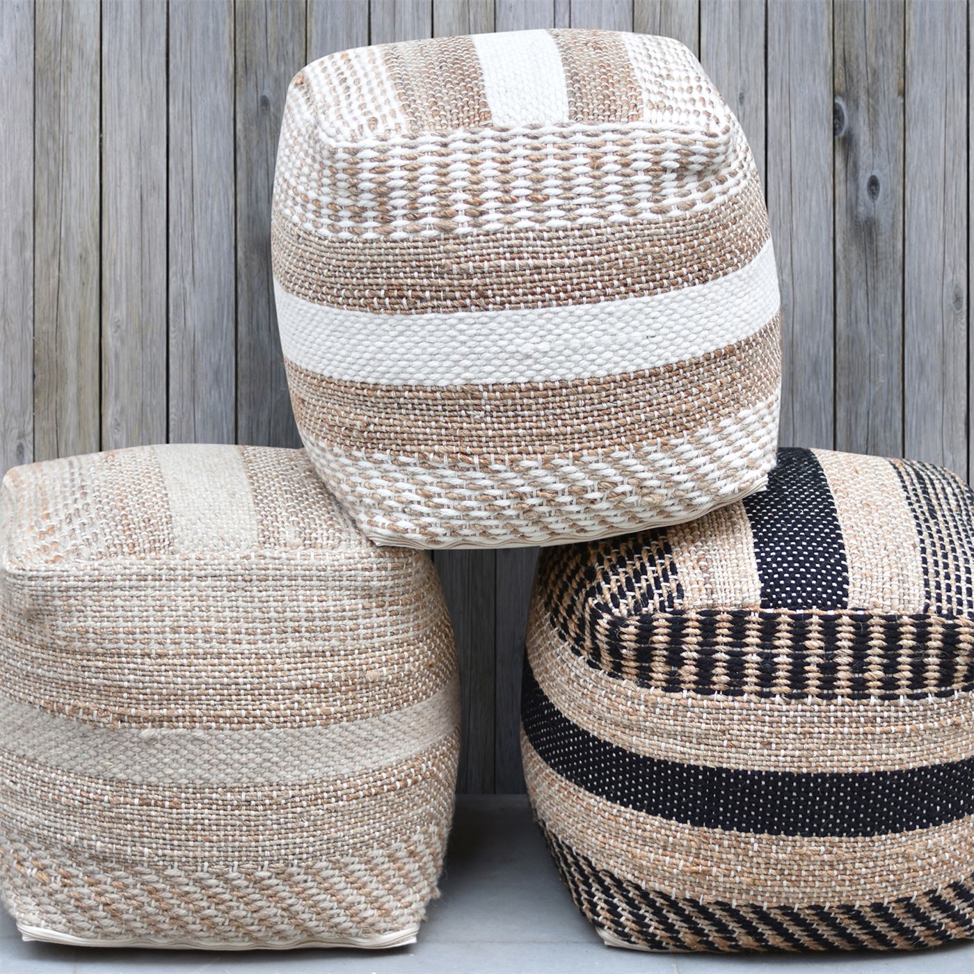 Dennington Pouf, Hemp, Wool, Pitloom, Flat Weave