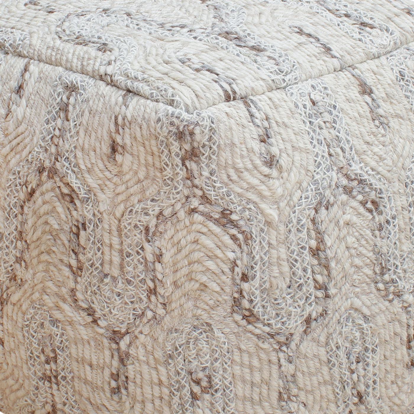 Dolen Pouf, Wool, Natural White, Grey, Hm Stitching, Flat Weave