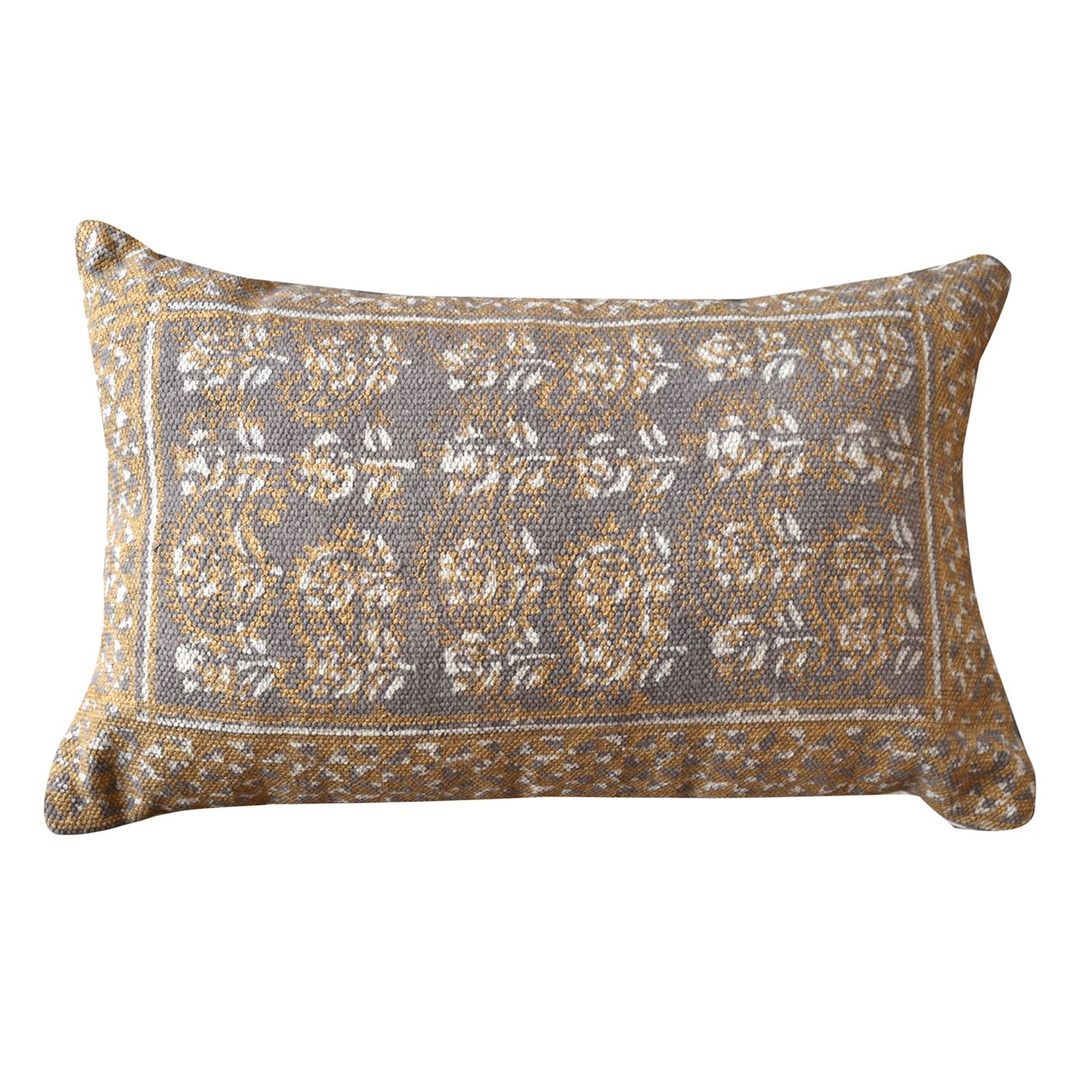 Domelo Pillow, Cotton, Printed, Taupe, Gold, Pitloom, Flat Weave