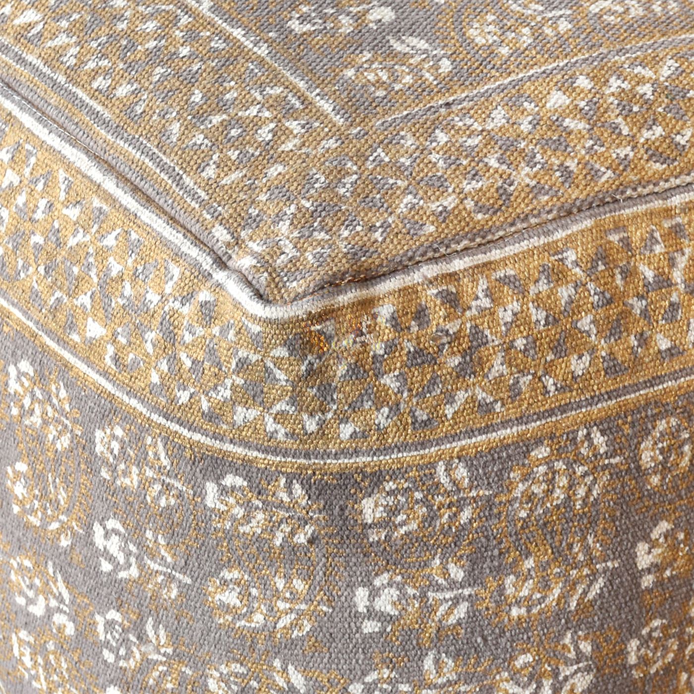 Domelo Pouf , Cotton, Printed, Taupe, Gold, Pitloom, Flat Weave