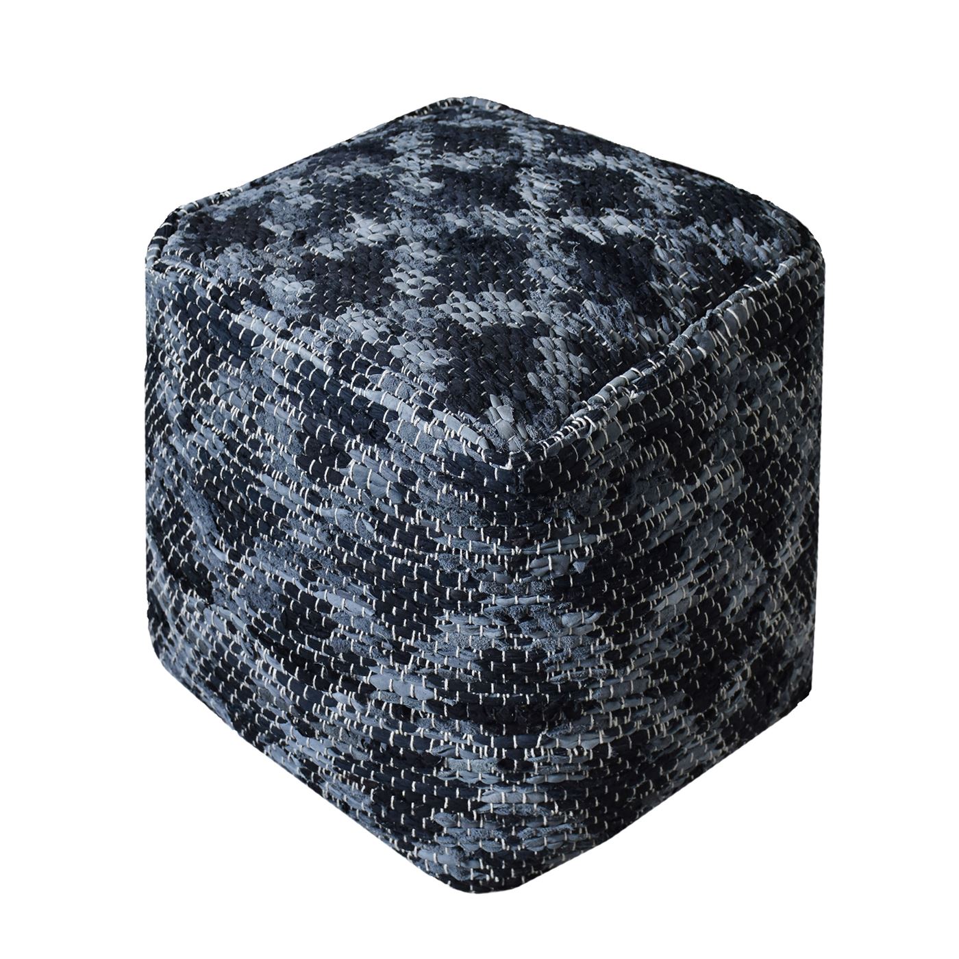 Donard Pouf, Leather, Cotton Rag, Grey, Pitloom, Flat Weave