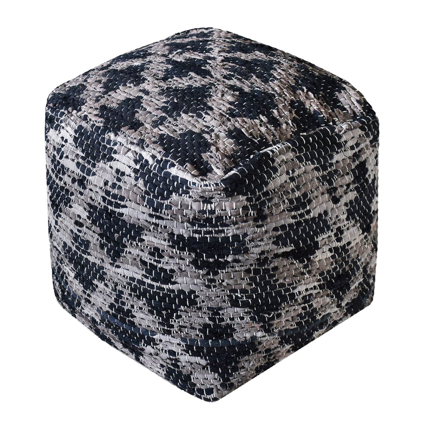 Donard Pouf, Leather, Cotton Rag, Coffee, Pitloom, Flat Weave