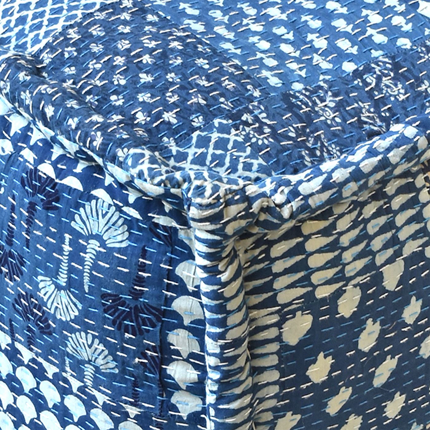 Donora Pouf, Cotton, Printed, Blue, Pitloom, Flat Weave