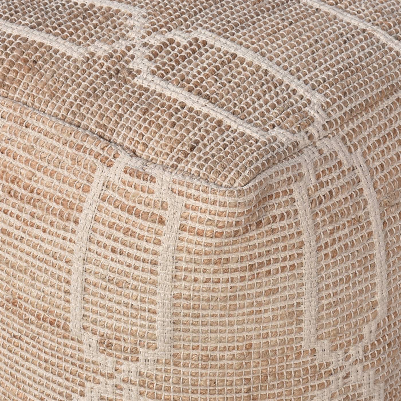 Dresden Pouf, 40x40x40 cm, Natural, Natural White, Jute, Cotton, Hand Woven, Pitloom, Flat Weave