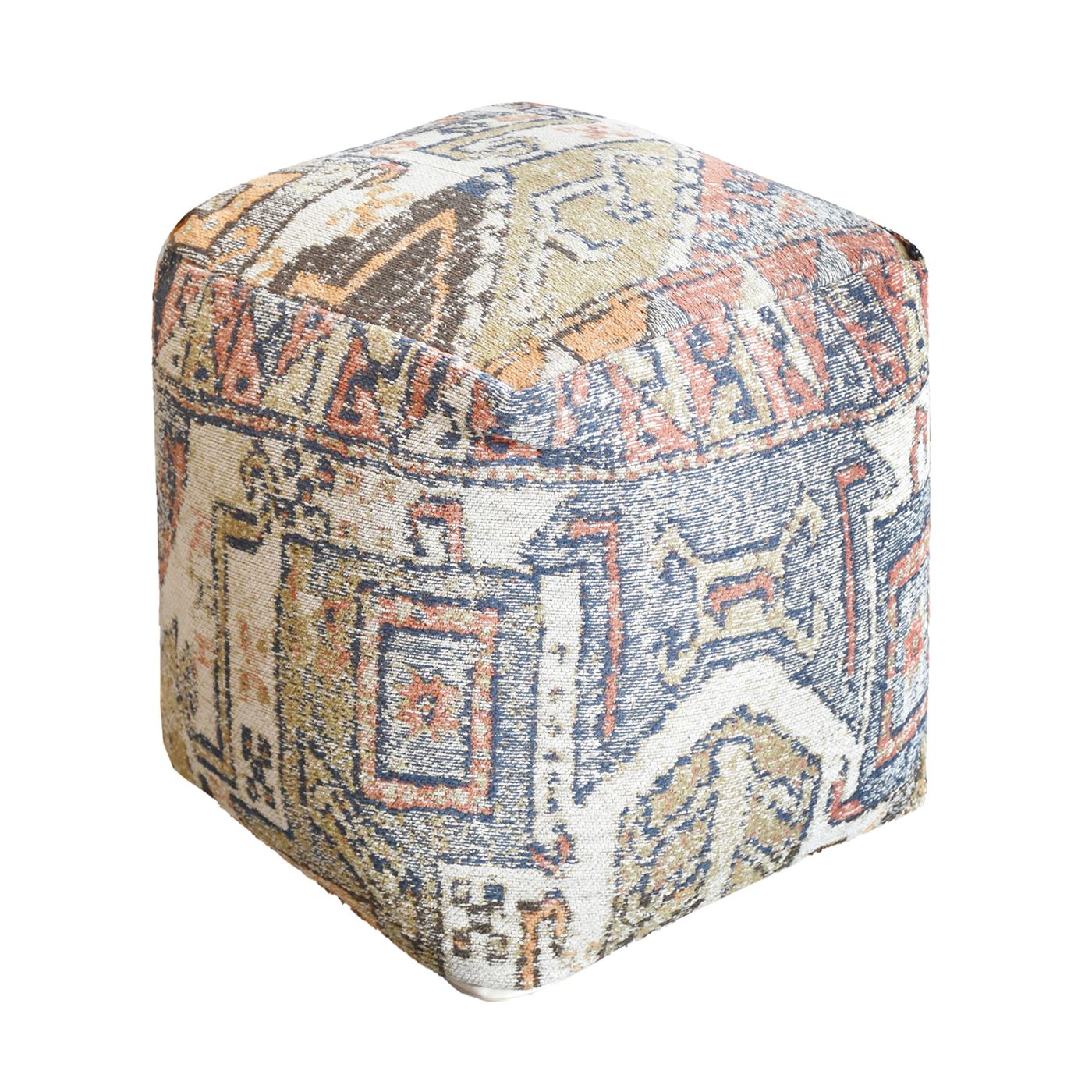 Dufex Pouf, Cotton Chenille, Multi, Jaquard Durry, Flat Weave