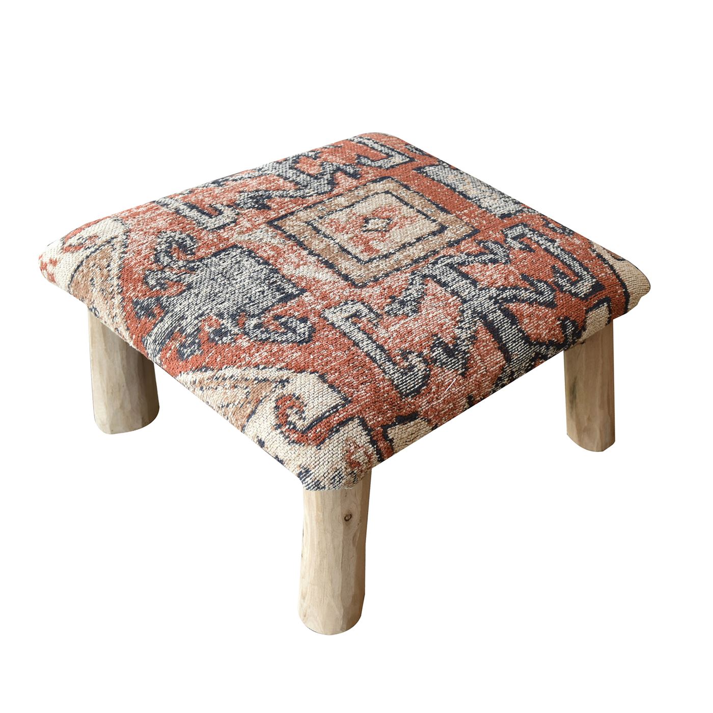 Dufex Foot Stool, Cotton Chenille, Multi, Jaquard Durry, Flat Weave