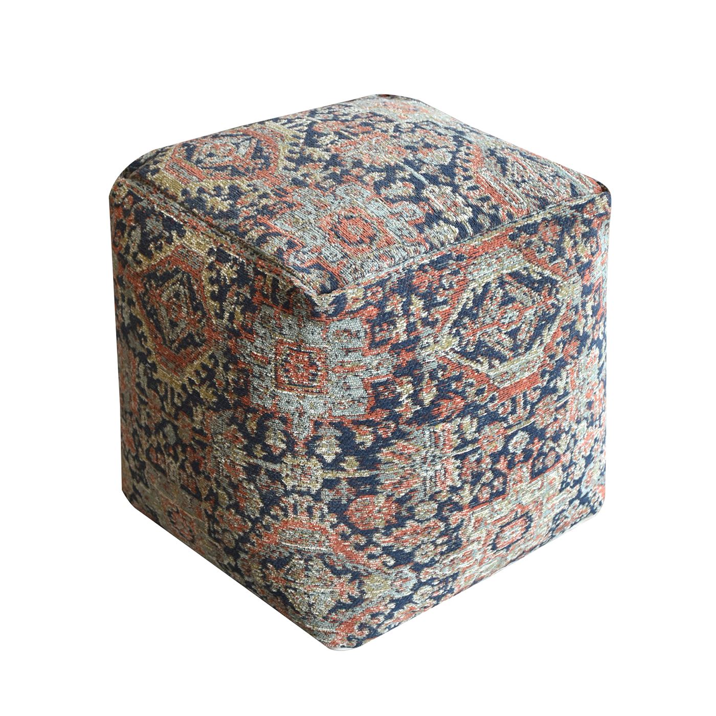 Edisto Pouf, Cotton Chenille, Multi, Jaquard Durry, Flat Weave