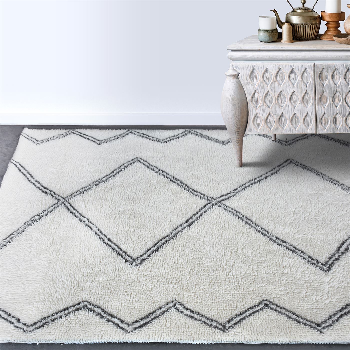 Area Rug, Bedroom Rug, Living Room Rug, Living Area Rug, Indian Rug, Office Carpet, Office Rug, Shop Rug Online, Nz Wool, Natural White, Grey, Geometrical