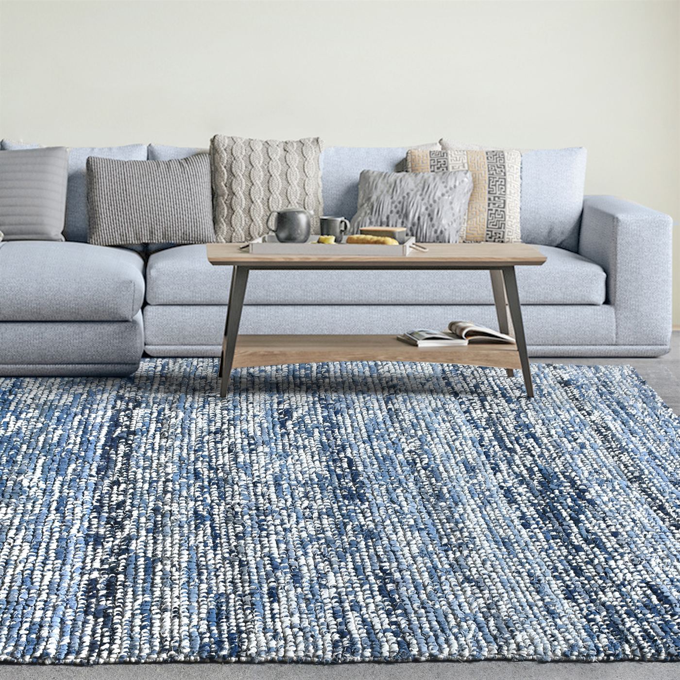 Area Rug, Bedroom Rug, Living Room Rug, Living Area Rug, Indian Rug, Office Carpet, Office Rug, Shop Rug Online, Denim, Cotton, Blue, Natural White, Pitloom, All Loop, stripe 