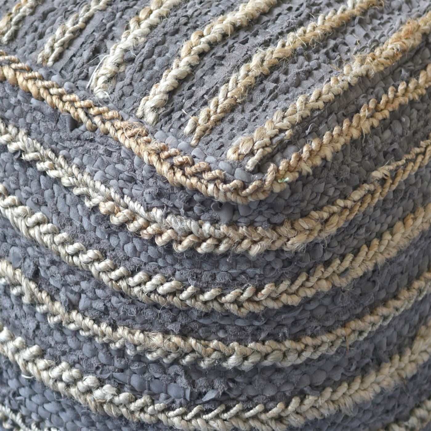 Estella Pouf , Leather, Hemp, Charcoal, Pitloom, Flat Weave