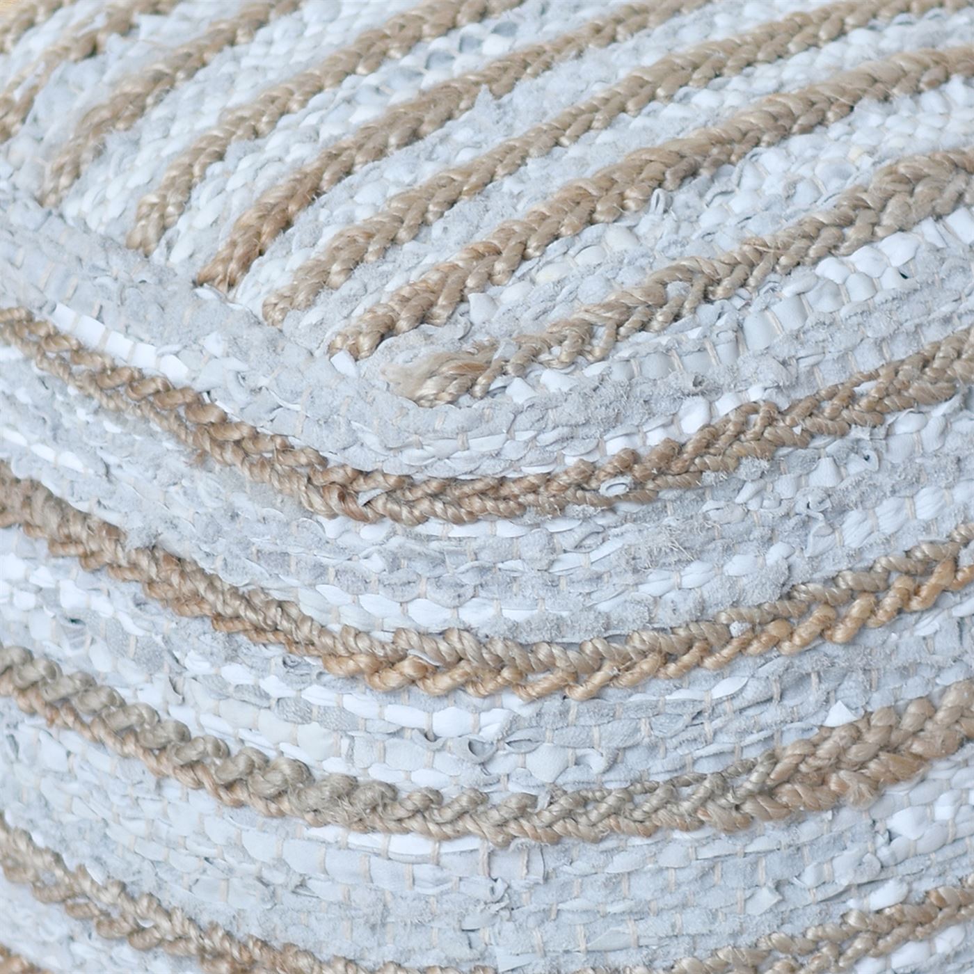 Estella Pouf , Leather, Hemp, Stone, Pitloom, Flat Weave