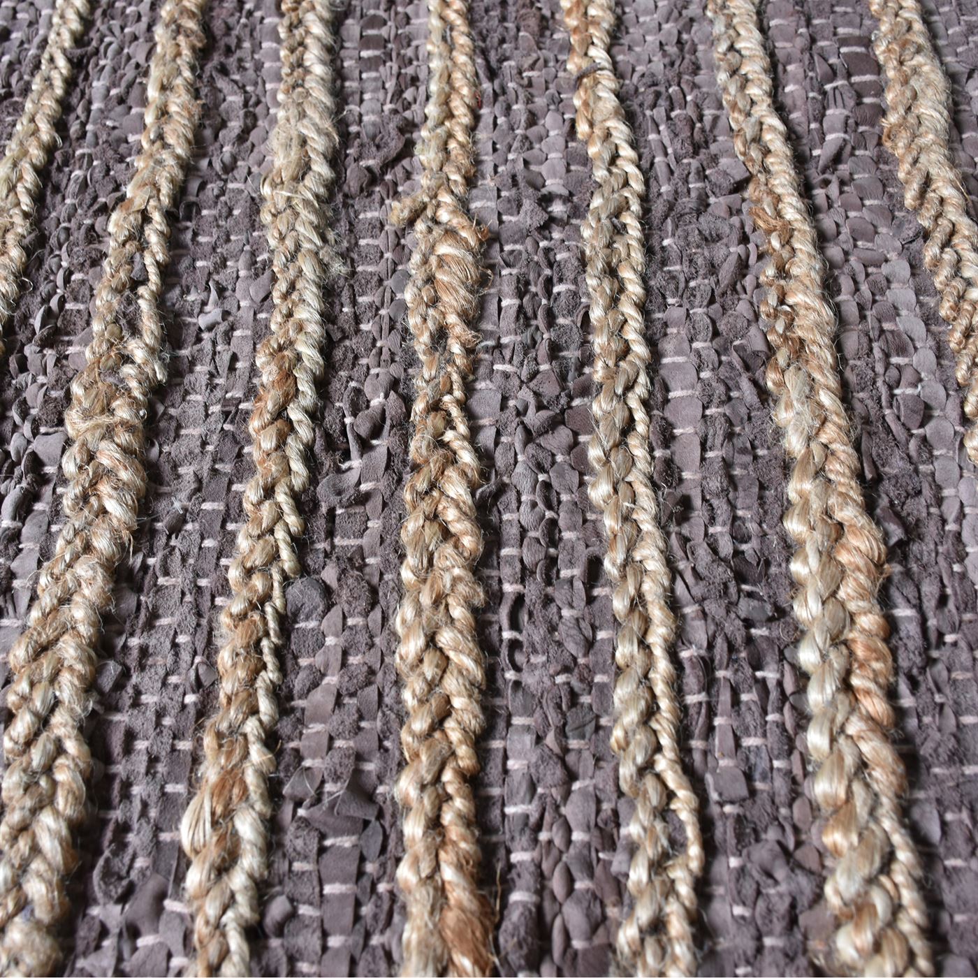 Area Rug, Bedroom Rug, Living Room Rug, Living Area Rug, Indian Rug, Office Carpet, Office Rug, Shop Rug Online, Hemp, Leather, Brown, Pitloom, Flat Weave, Stripes