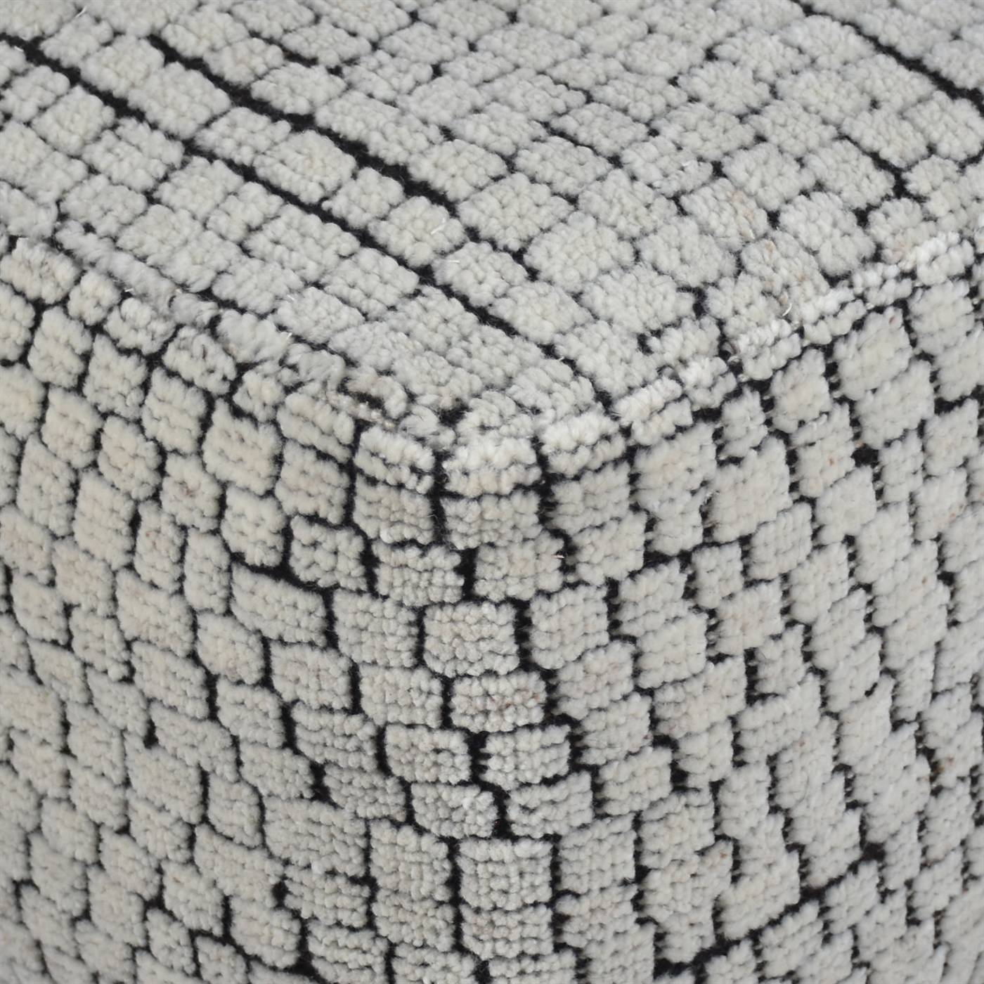 Floudes Pouf, 40x40x40 cm, Natural White, Wool, Hand Knotted, Handknotted, All Cut