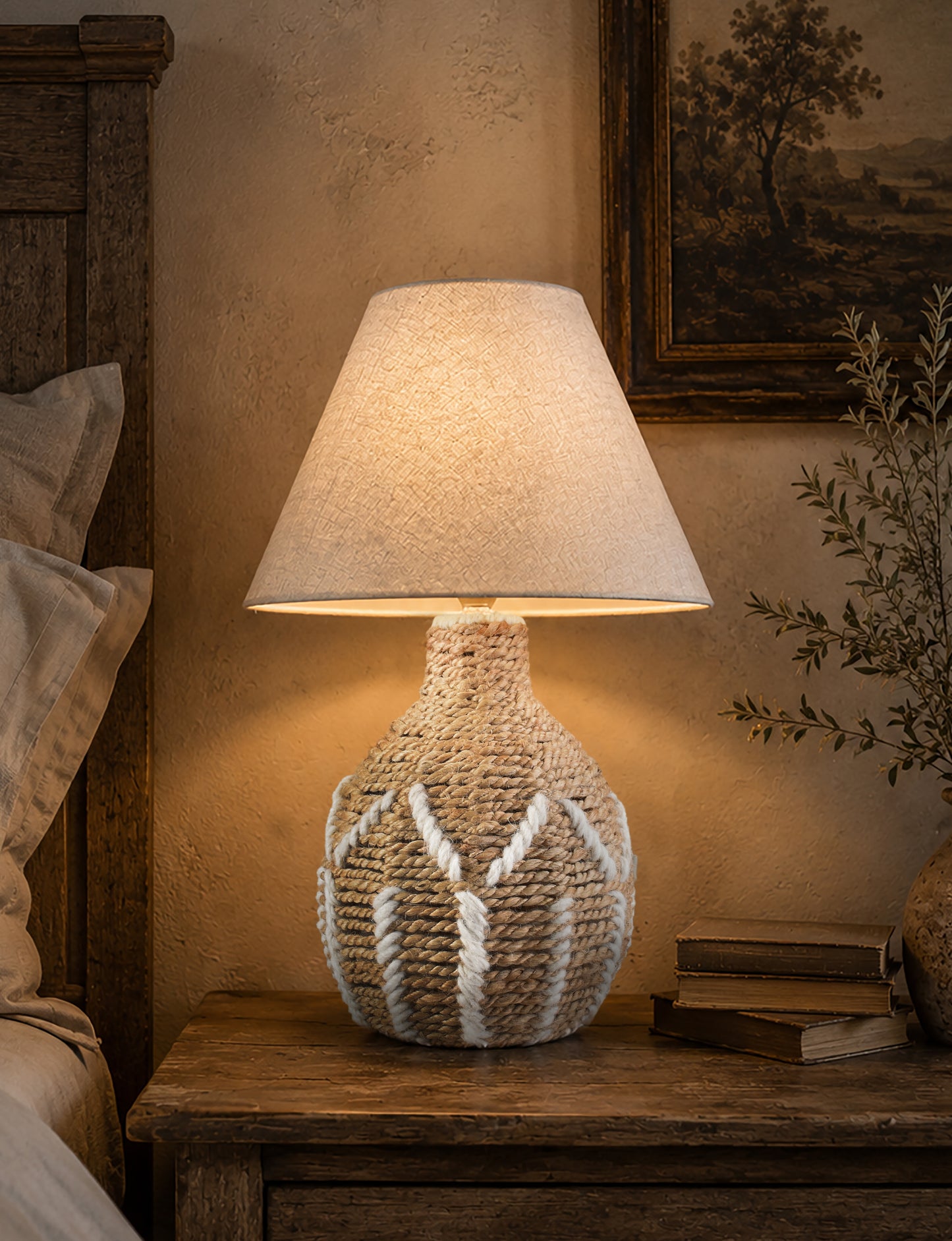 FENNA TABLE LAMP - NATURAL/IVORY - HAND MADE - JUTE/WOOL