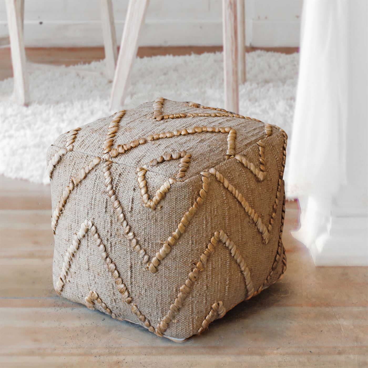 Gavel Pouf, Hemp, Natural, Pitloom, All Loop