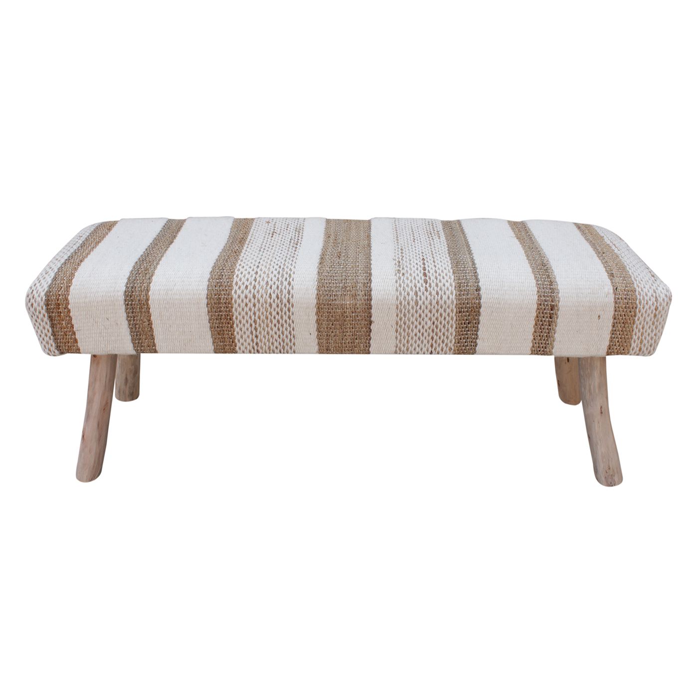 Gstrow-Ii Bench, Jute, Wool, Polyester, Natural, Natural White, Pitloom, Flat Weave