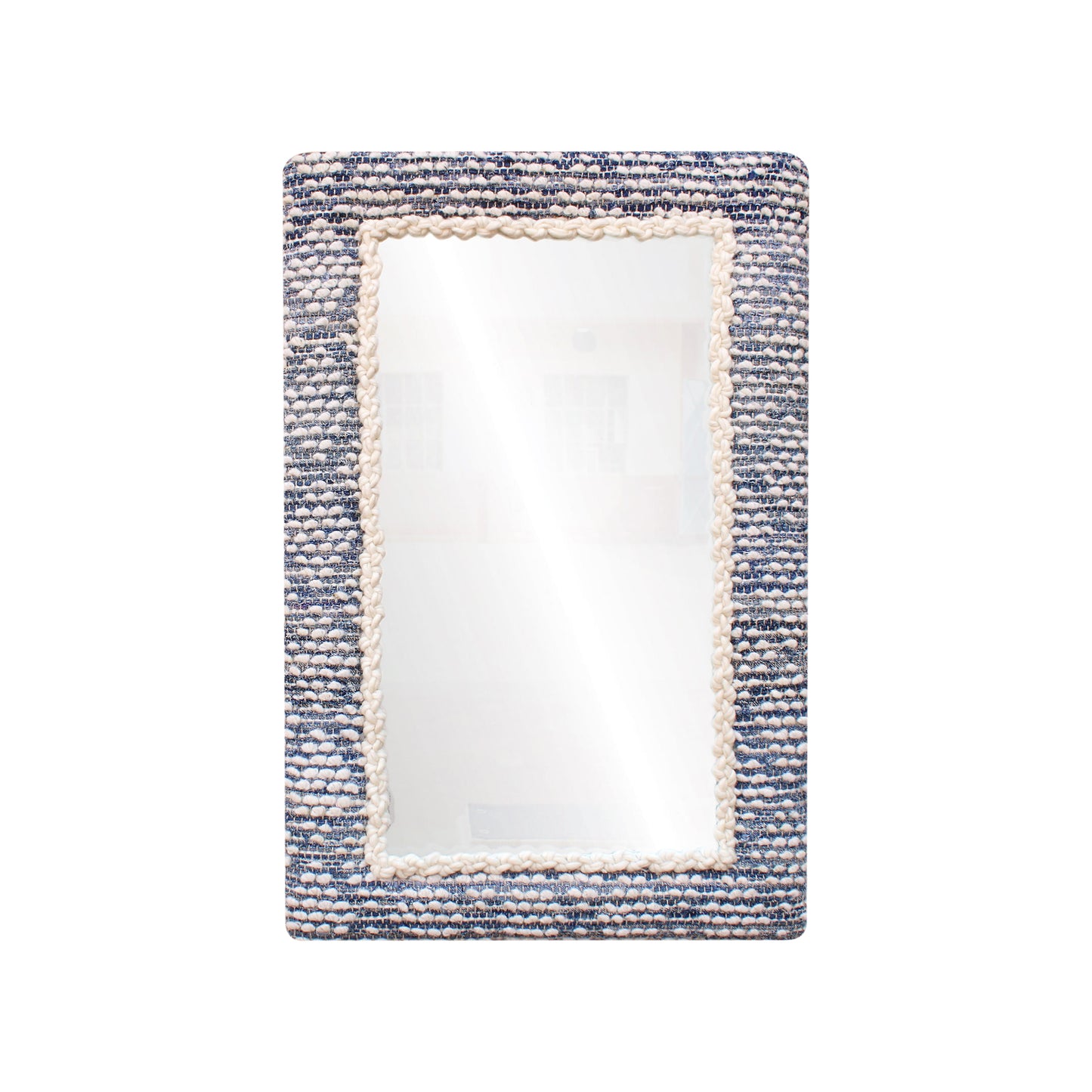 HAKEA WALL MIRROR - IVORY/BLUE - HAND WOVEN - MDF STRUCTURE - WOOL + COTTON DENIM