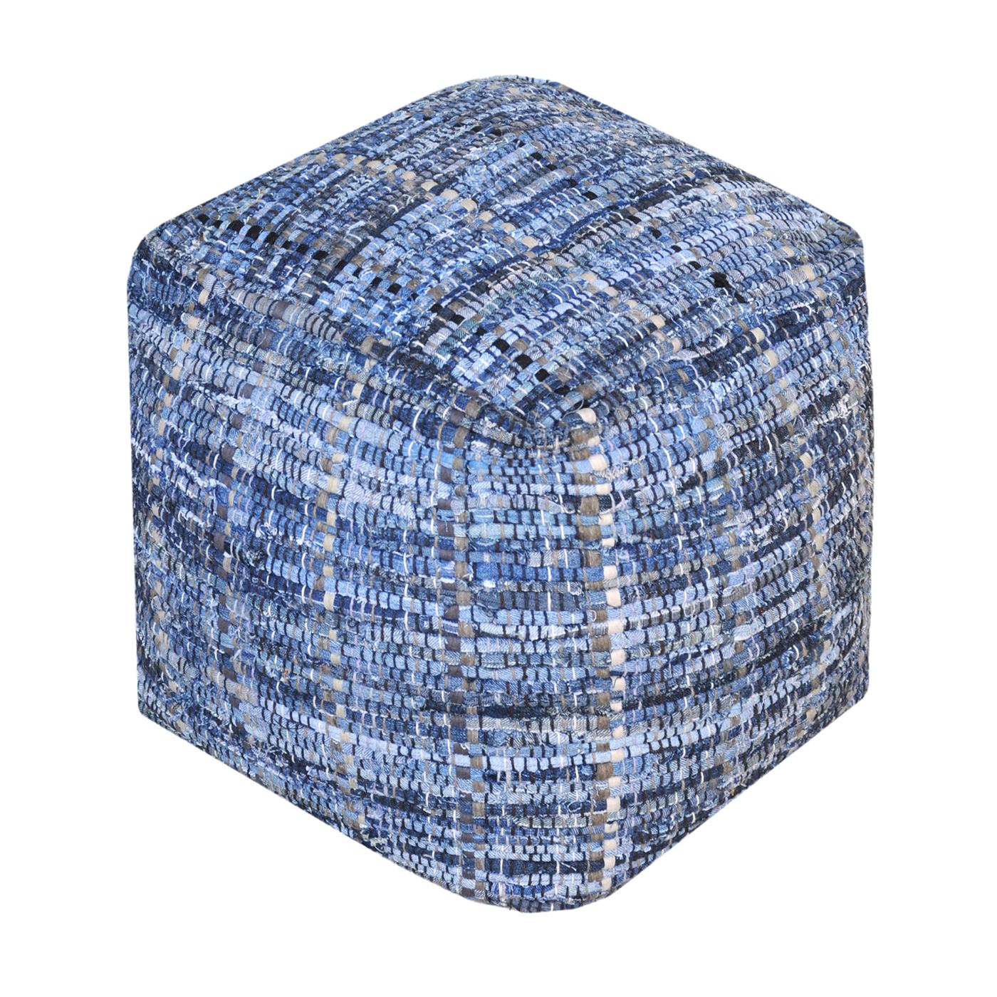 Harris Pouf, Recycled Cotton Fabric, Denim, Denim, Pitloom, Flat Weave