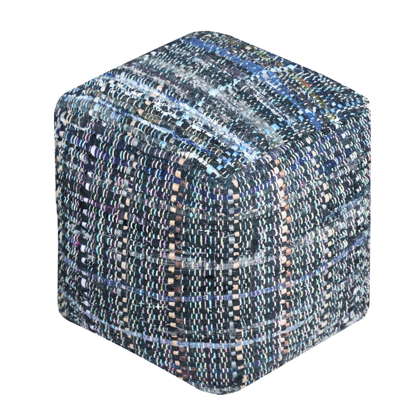 Harris Pouf, Recycled Cotton Fabric, Denim, Grey, Blue, Pitloom, Flat Weave