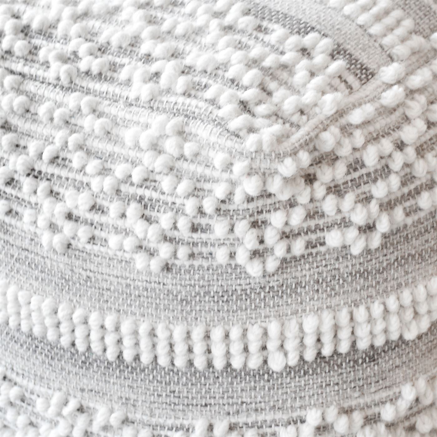 Henty-II Pouf, Wool, Natural White, Grey, Pitloom, All Loop