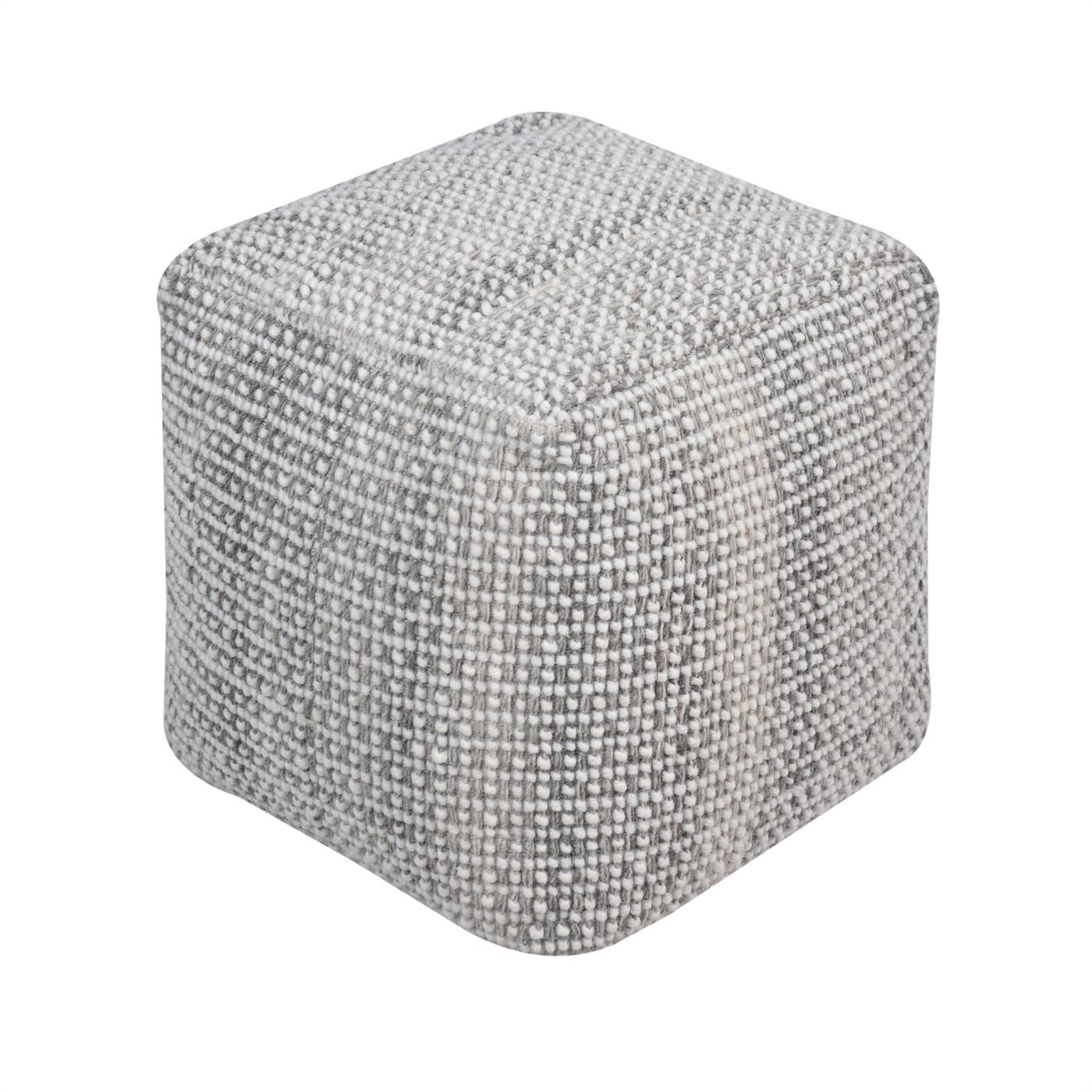 Highland Pouf, 40x40x40 cm, Grey, Wool, Hand Woven, Handwoven, All Loop