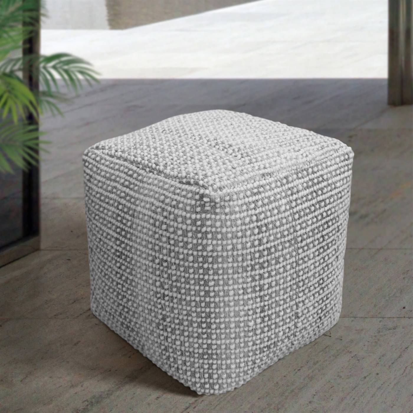 Highland Pouf, 40x40x40 cm, Grey, Wool, Hand Woven, Handwoven, All Loop