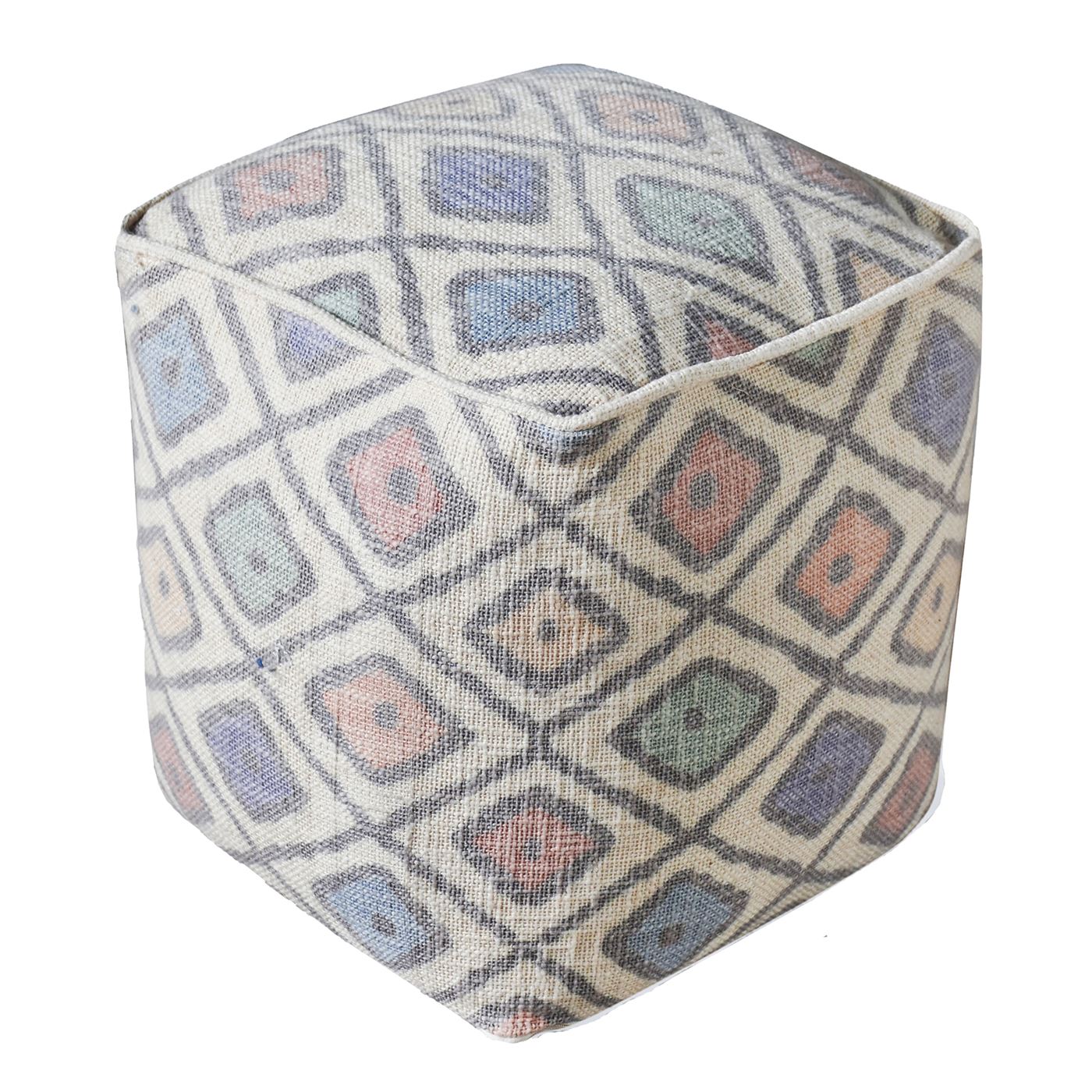 Ikeda Pouf, Cotton, Multi, Hand woven, Flat Weave
