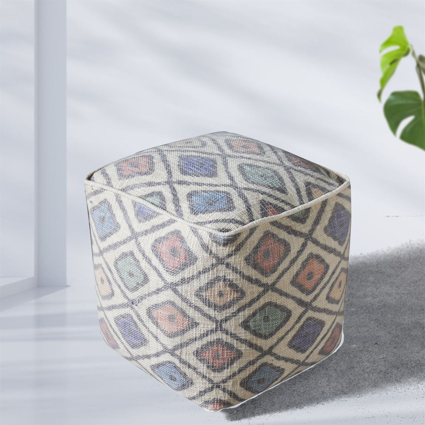 Ikeda Pouf, Cotton, Multi, Hand woven, Flat Weave