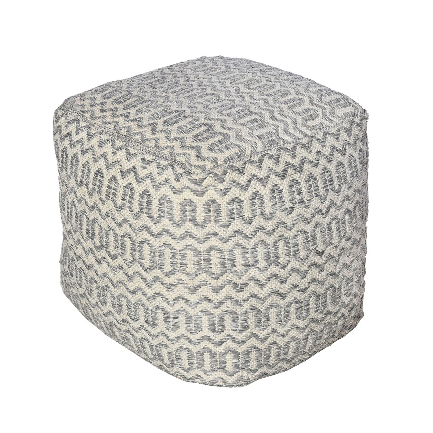 Iskar Pouf, Polypropylene, Natural White, Grey, Pitloom, Flat Weave