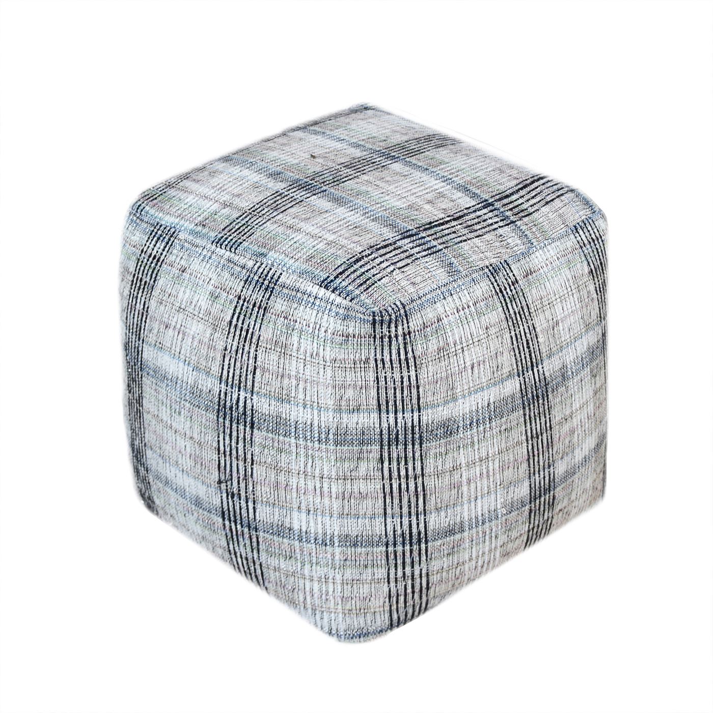 Jaime Pouf, Cotton, Lurex, Grey, Pitloom, Flat Weave