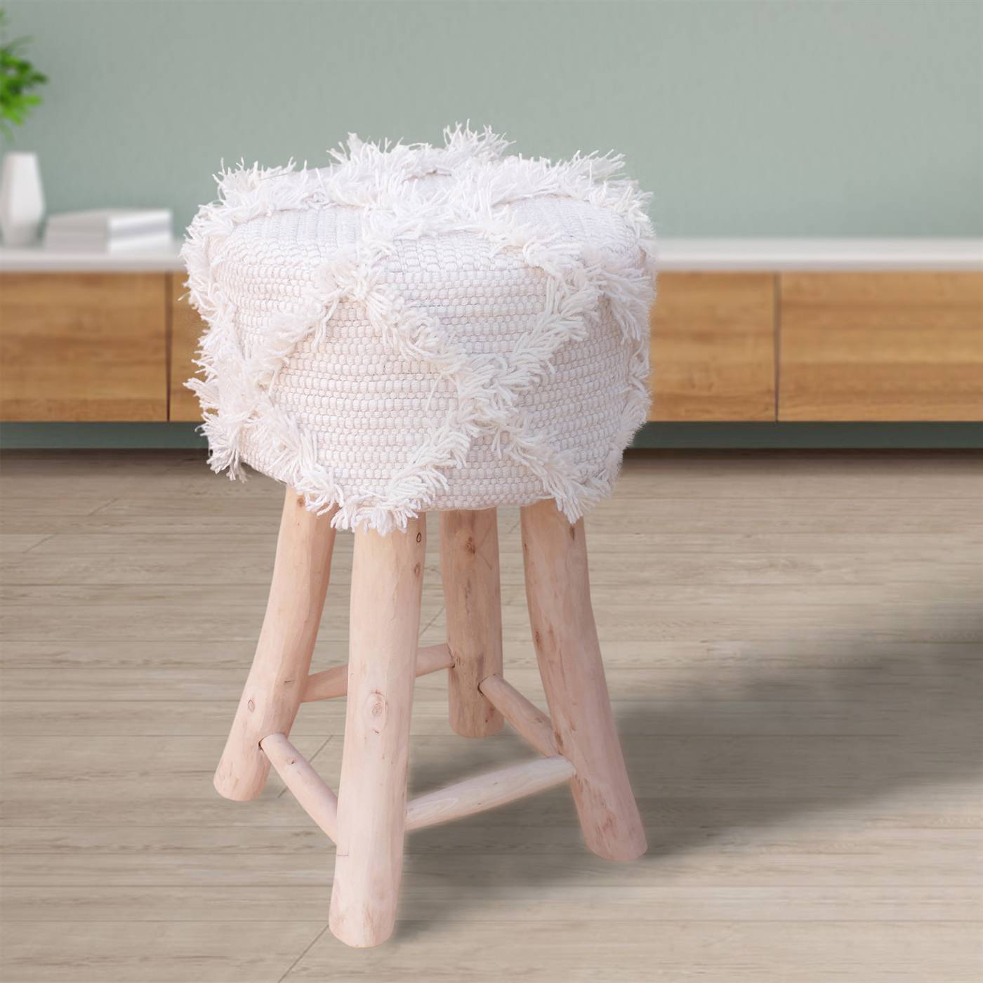 Jucar Bar Stool, 40x40x70 cm, Natural White, Wool, Hand Woven, Pitloom, Flat Weave