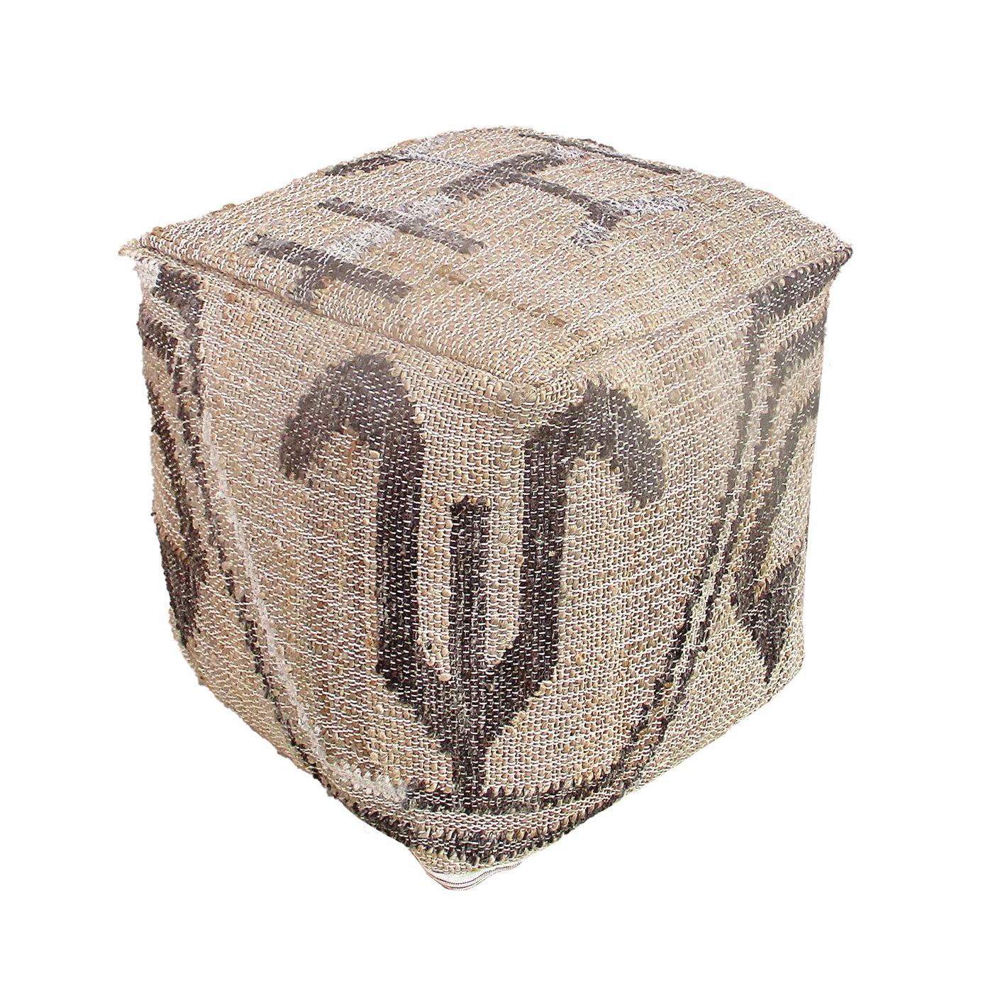 Kamarod Pouf, Jute, Wool, Natural, Punja, Flat Weave