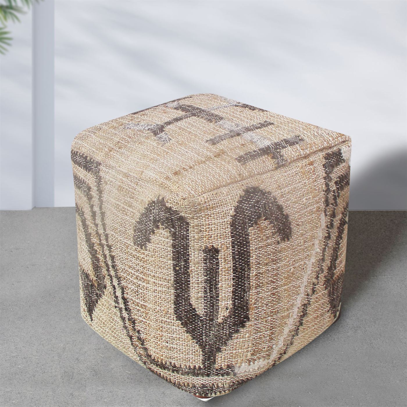Kamarod Pouf, Jute, Wool, Natural, Punja, Flat Weave