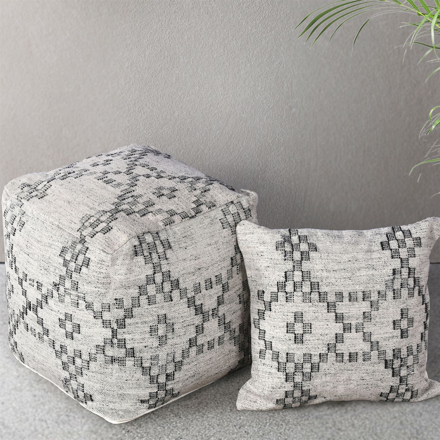 Kamla Pouf, Pet, Grey, Charcoal, Pitloom, Flat Weave