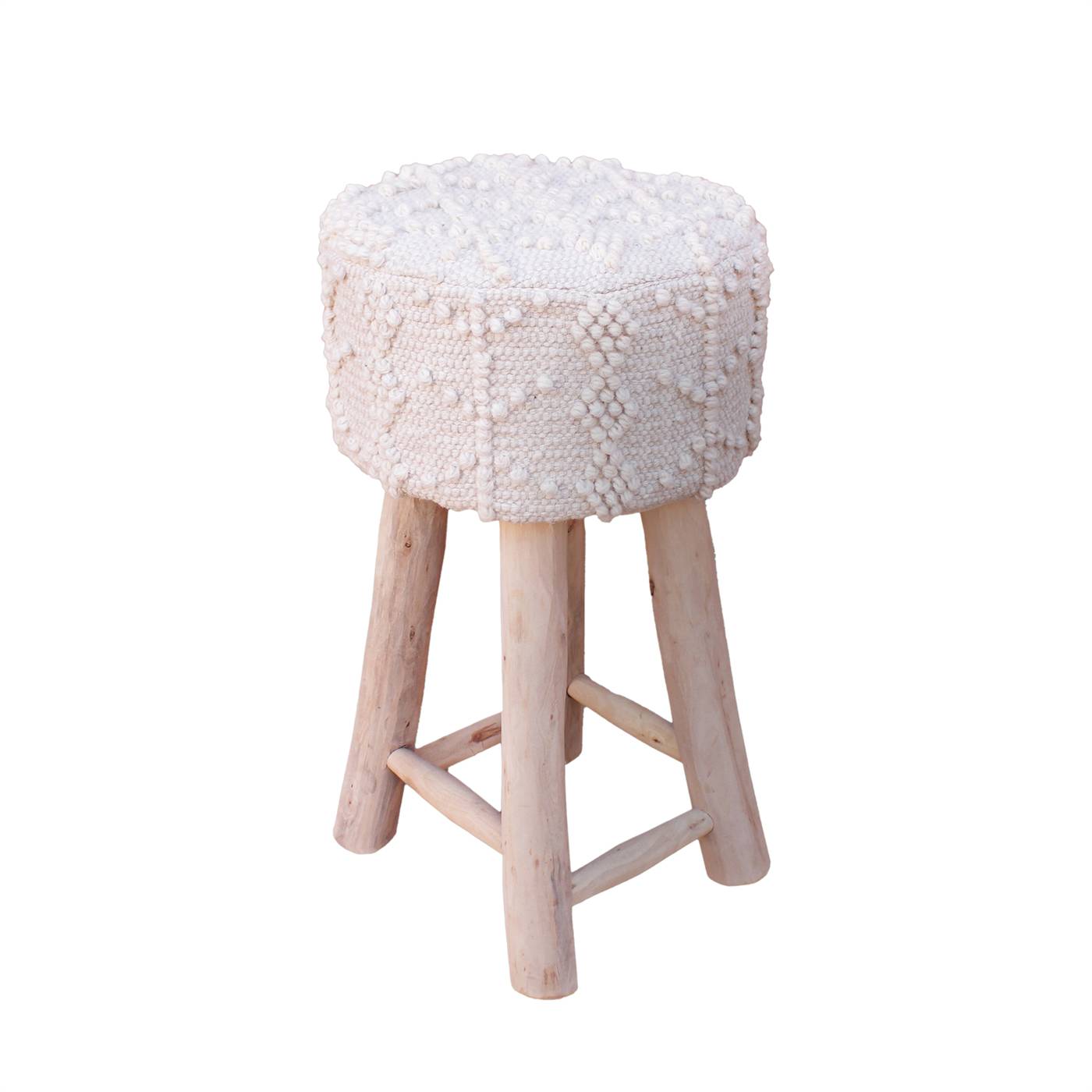 Kandos Bar Stool, 40x40x70 cm, Natural White, Wool, Hand Woven, Pitloom, All Loop