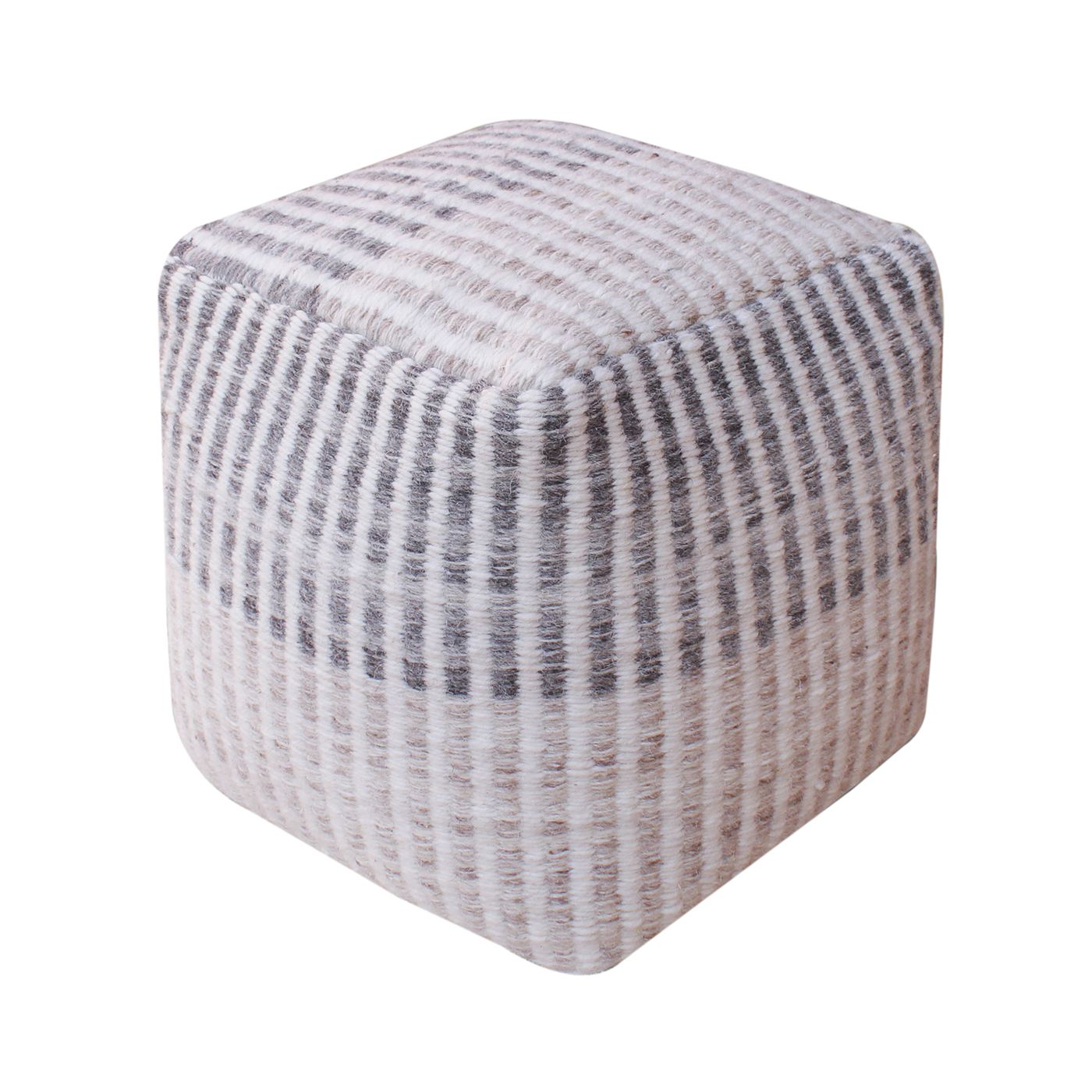 Kashina Pouf, Wool, Natural White, Grey, Pitloom, Flat Weave