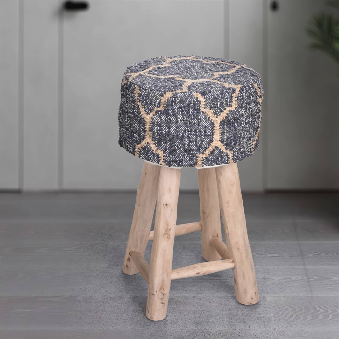 Khyber Bar Stool, 40x40x70 cm, Natural, Charcoal, Jute, Punja Kelim, Punja, Flat Weave