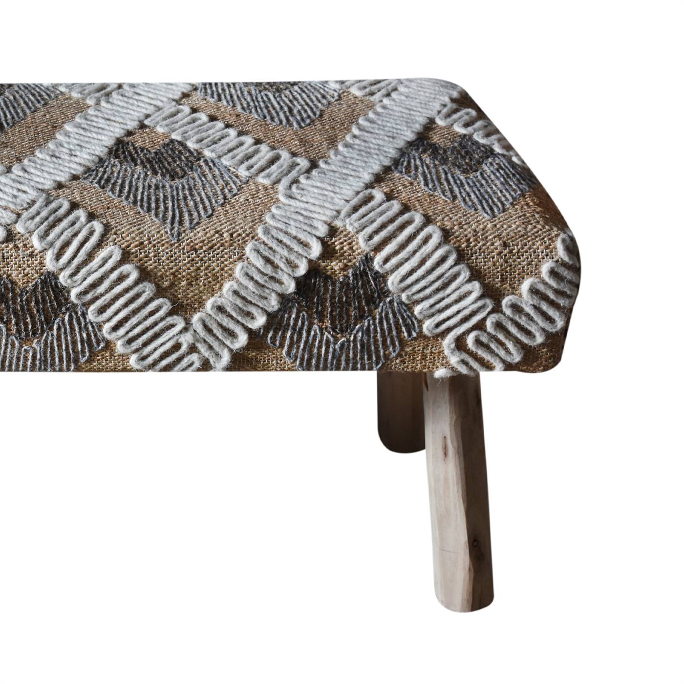 Kiryas Bench, 120x40x50 cm, Natural, Natural White, Jute, Wool, Hand Woven, Punja, Flat Weave