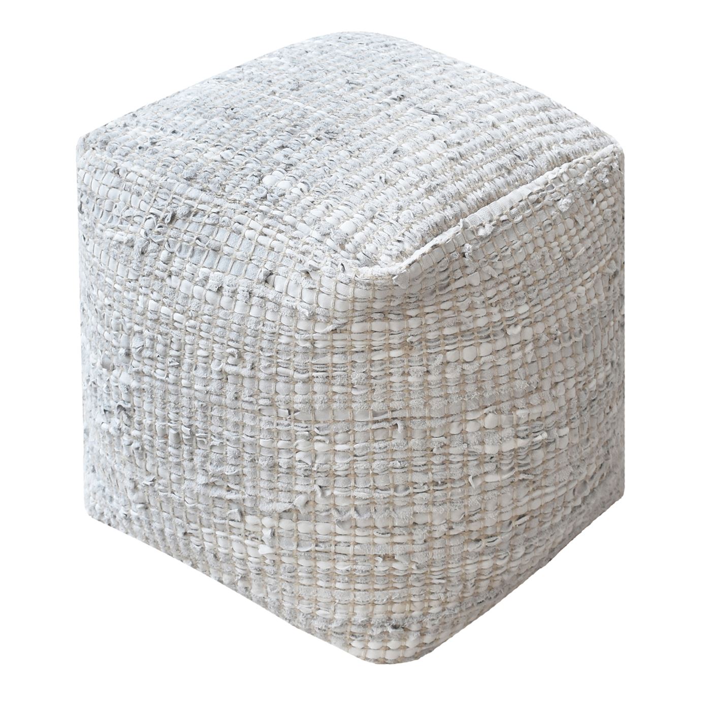 Konya Pouf, Leather, Hemp, Natural White, Pitloom, Flat Weave 