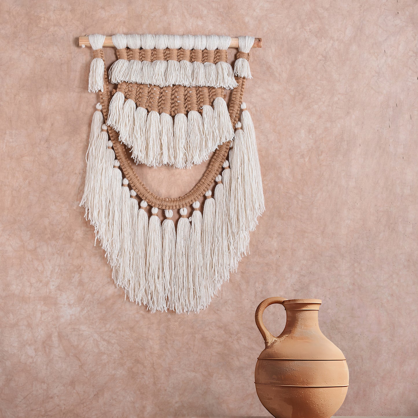 KOSCIUS WALL HANGING - IVORY/NATURAL - HAND KNITTED - WOOL + JUTE