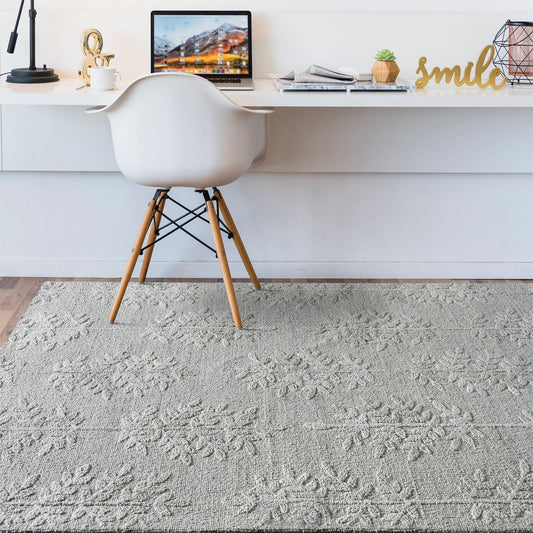 Area Rug, Bedroom Rug, Living Room Rug, Living Area Rug, Indian Rug, Office Carpet, Office Rug, Shop Rug Online, Wool, Natural White, Hand woven, All Loop, Floral