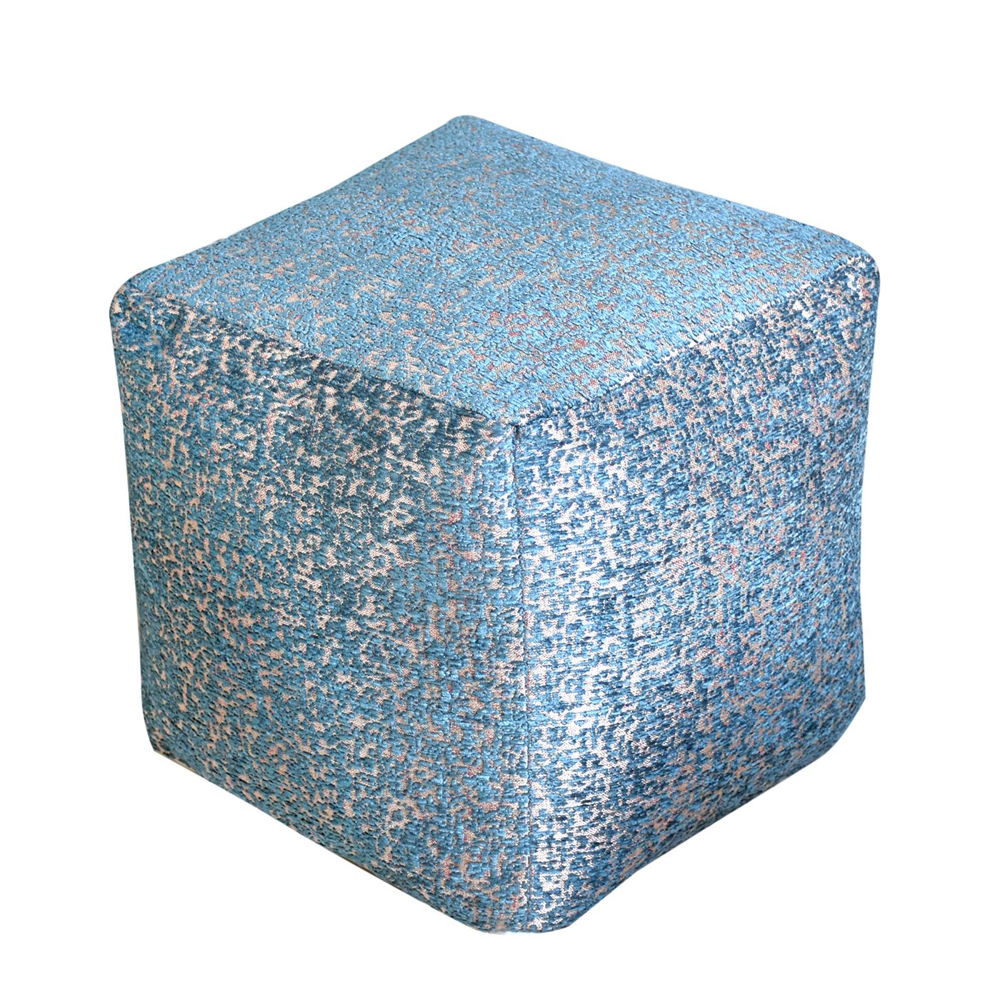 Kozani Pouf, Acrylic, Polyester, Aqua, Jaquard Durry, Flat Weave