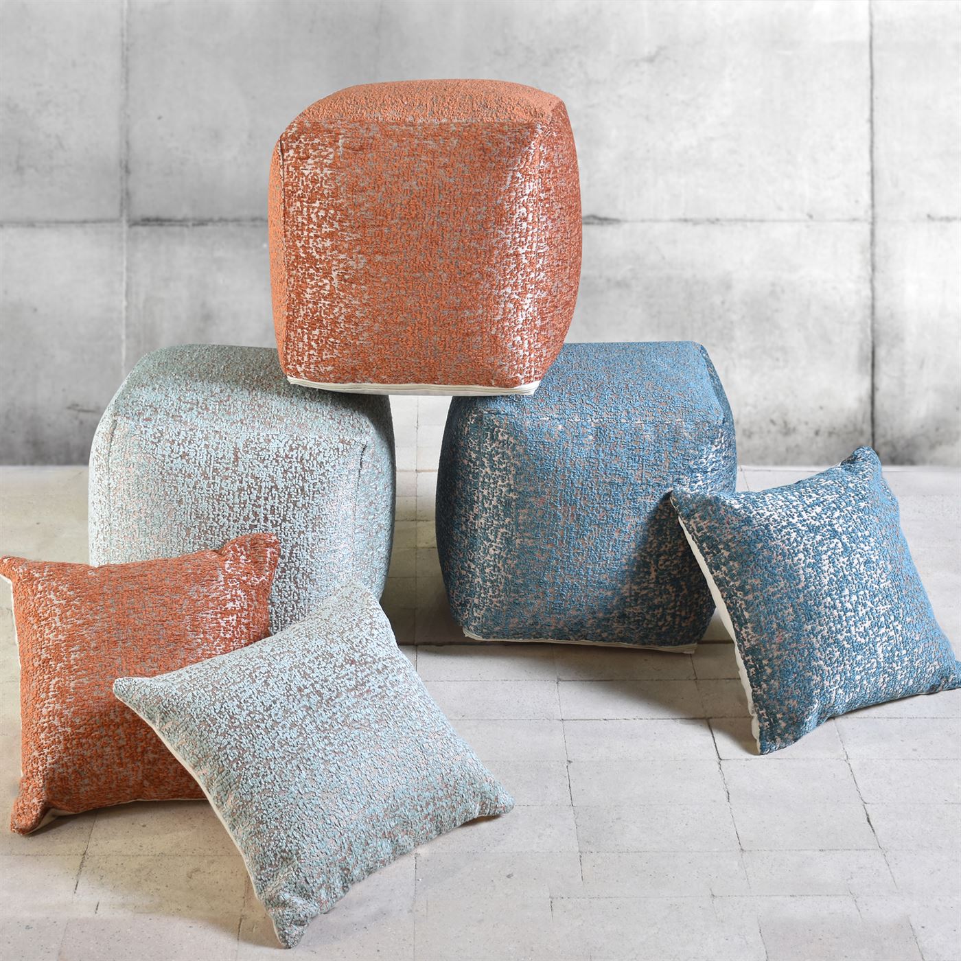 Kozani Pouf, Acrylic, Polyester, Jaquard Durry, Flat Weave