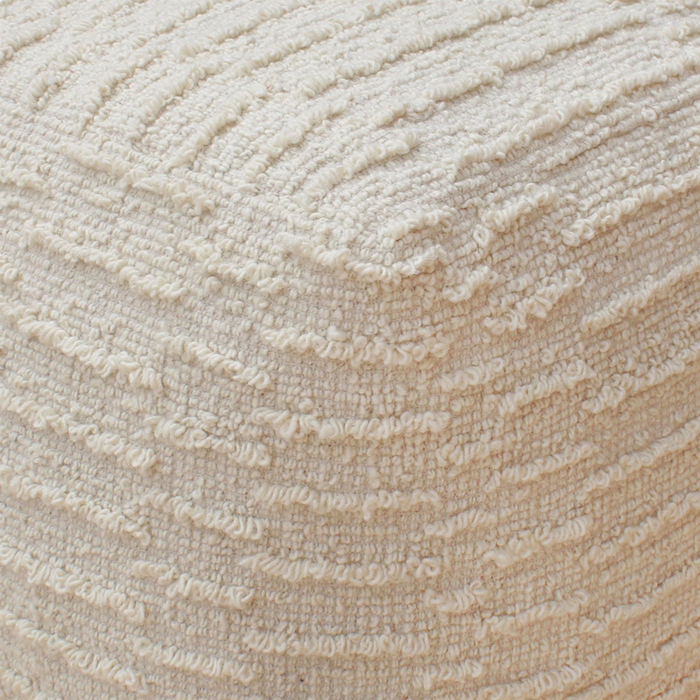 Kribul Pouf, Wool, Natural White, Hand woven, All Loop