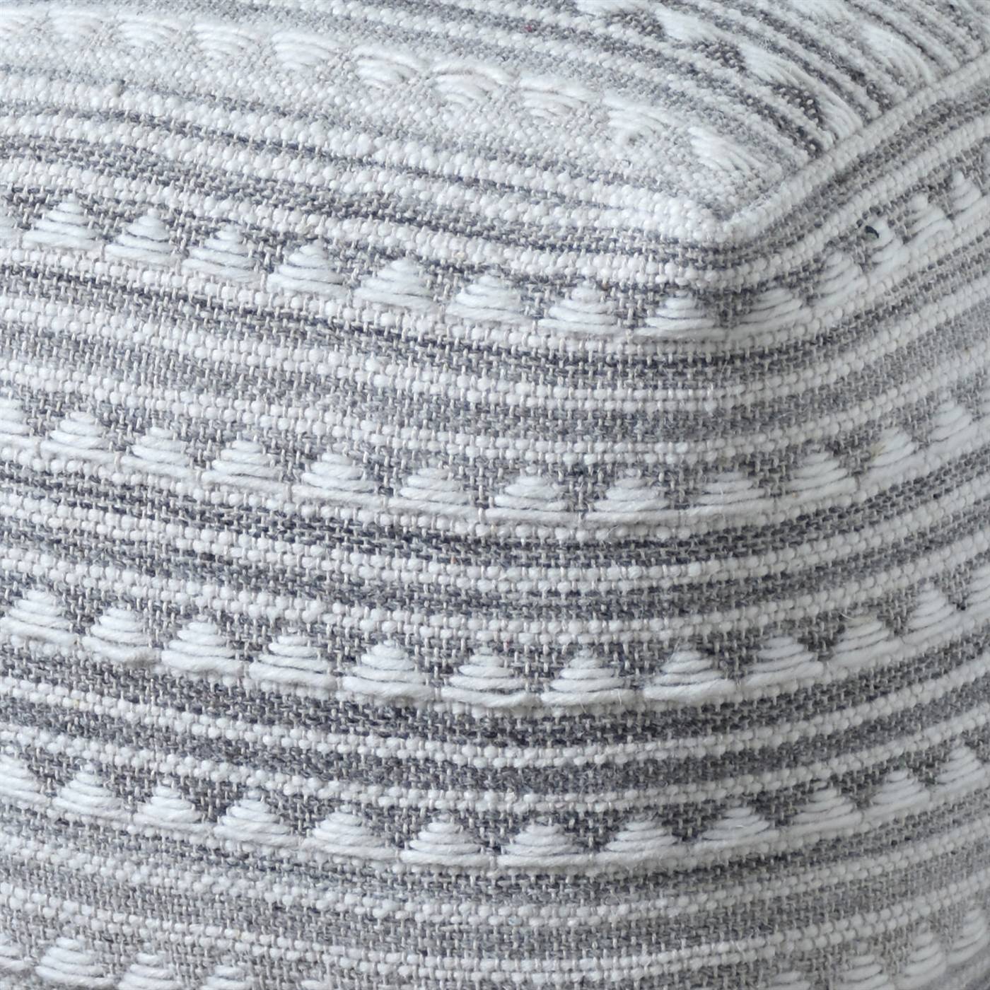 Kruzan Pouf, 40x40x40 cm, Natural White, Grey, Wool, Hand Woven, Pitloom, Flat Weave