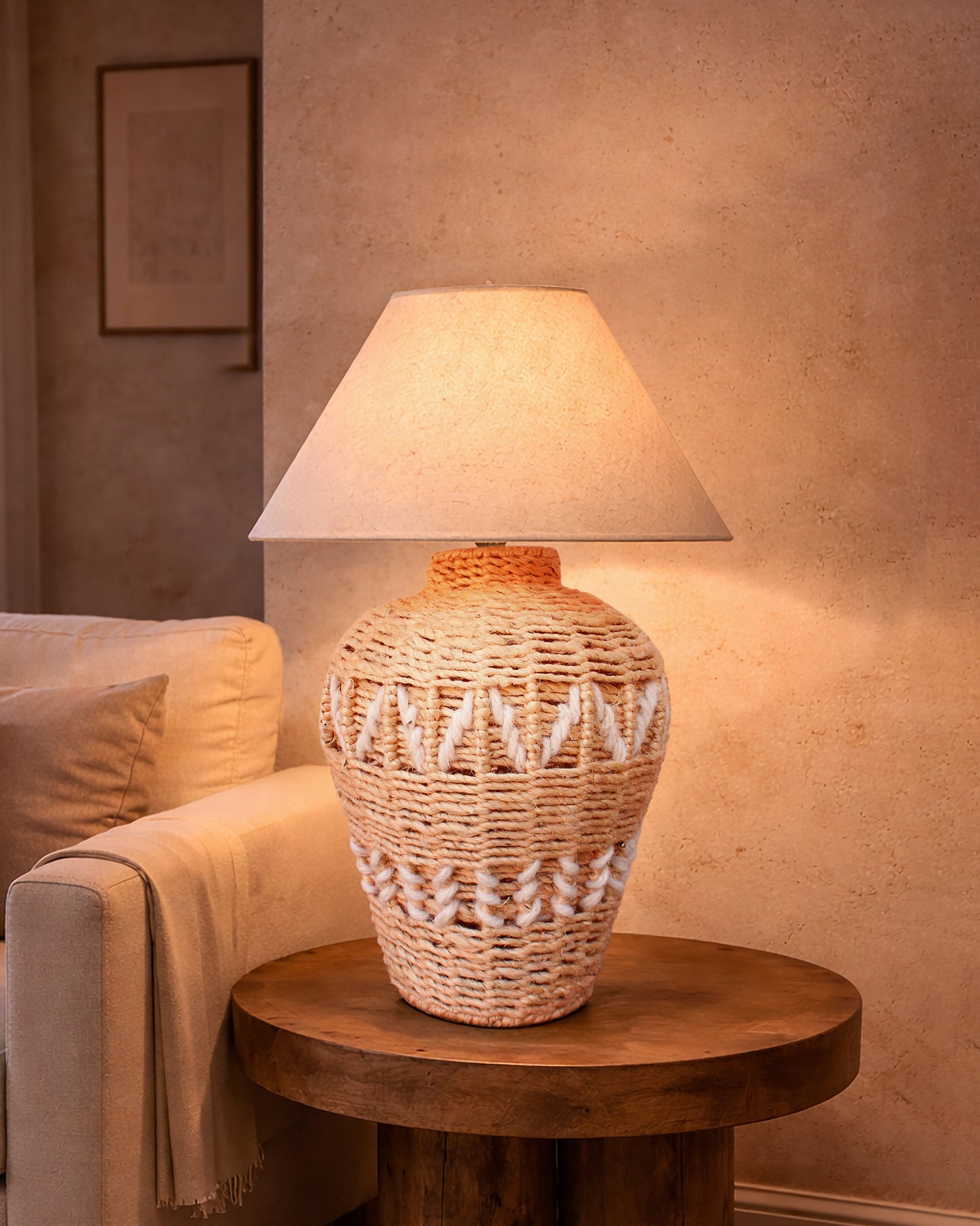 KAIRAV TABLE LAMP - BEIGE/IVORY - HAND MADE - JUTE/WOOL