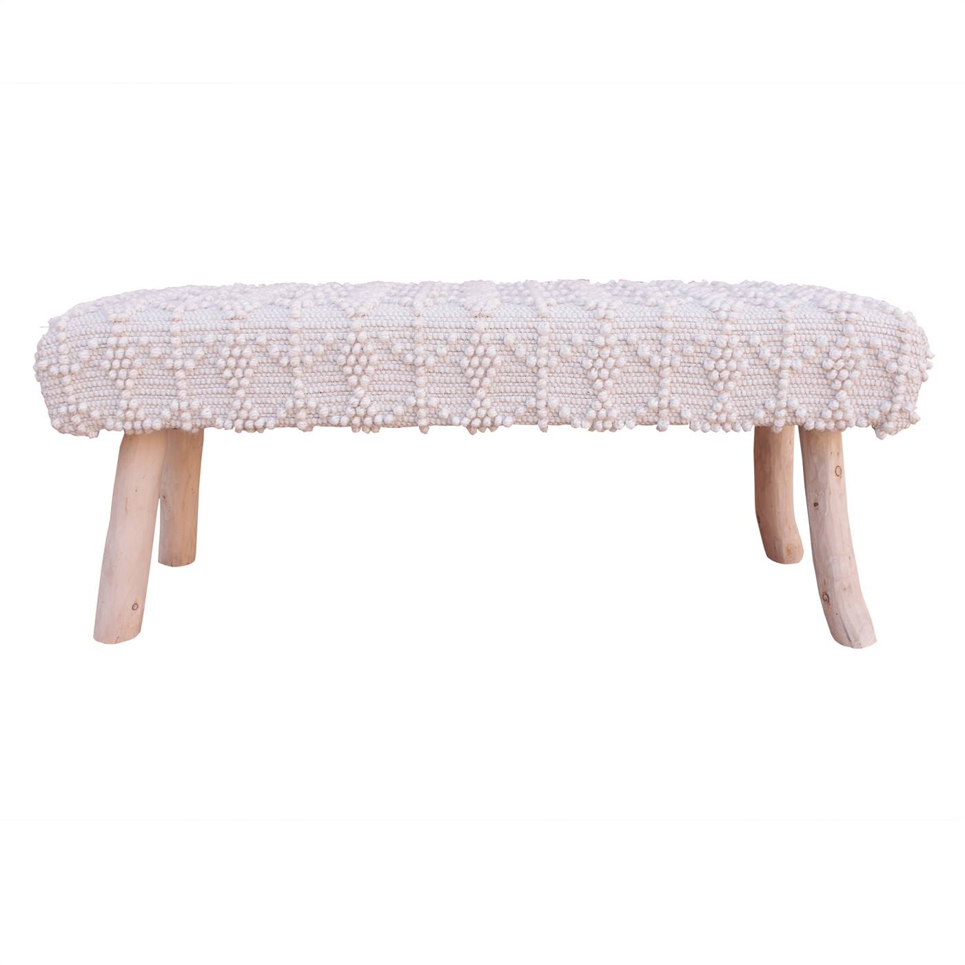 Kandos Bench, 120x40x50 cm, Natural White, Wool, Hand Woven, Pitloom, All Loop