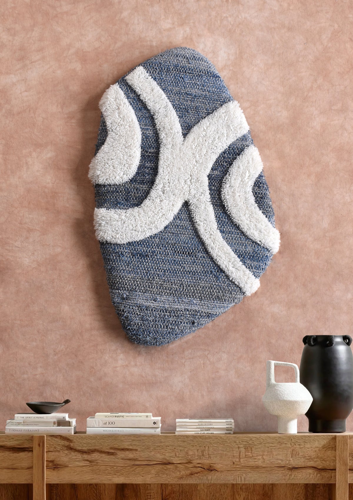 LANFORD AND EROTTA-III WALL ART - BLUE/IVORY - HANDTUFTED - DENIM/NZ WOOL/MDF