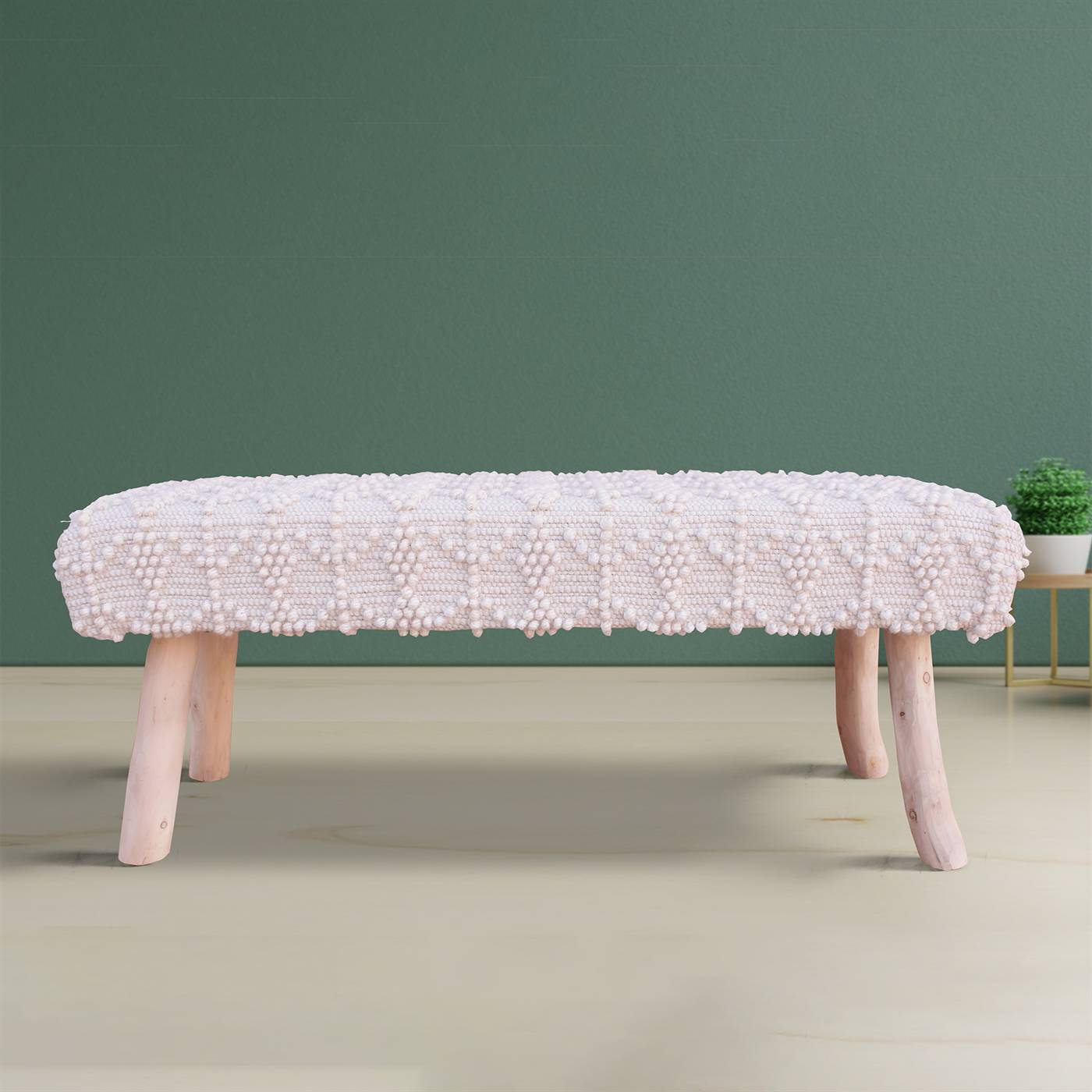 Leeward Bench, 120x40x50 cm, Natural, Natural White, Jute, Wool, Hand Woven, Pitloom, All Loop